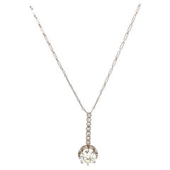 Art Deco GIA 1.36 Carats Diamond Platinum Drop Necklace