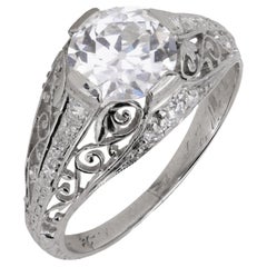Anillo de compromiso de platino con diamante talla europea antigua Art Déco GIA de 1.37 quilates