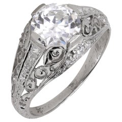 Platin-Verlobungsring, Art déco, GIA 1,37 Karat Diamant im alteuropäischen Schliff, Art déco