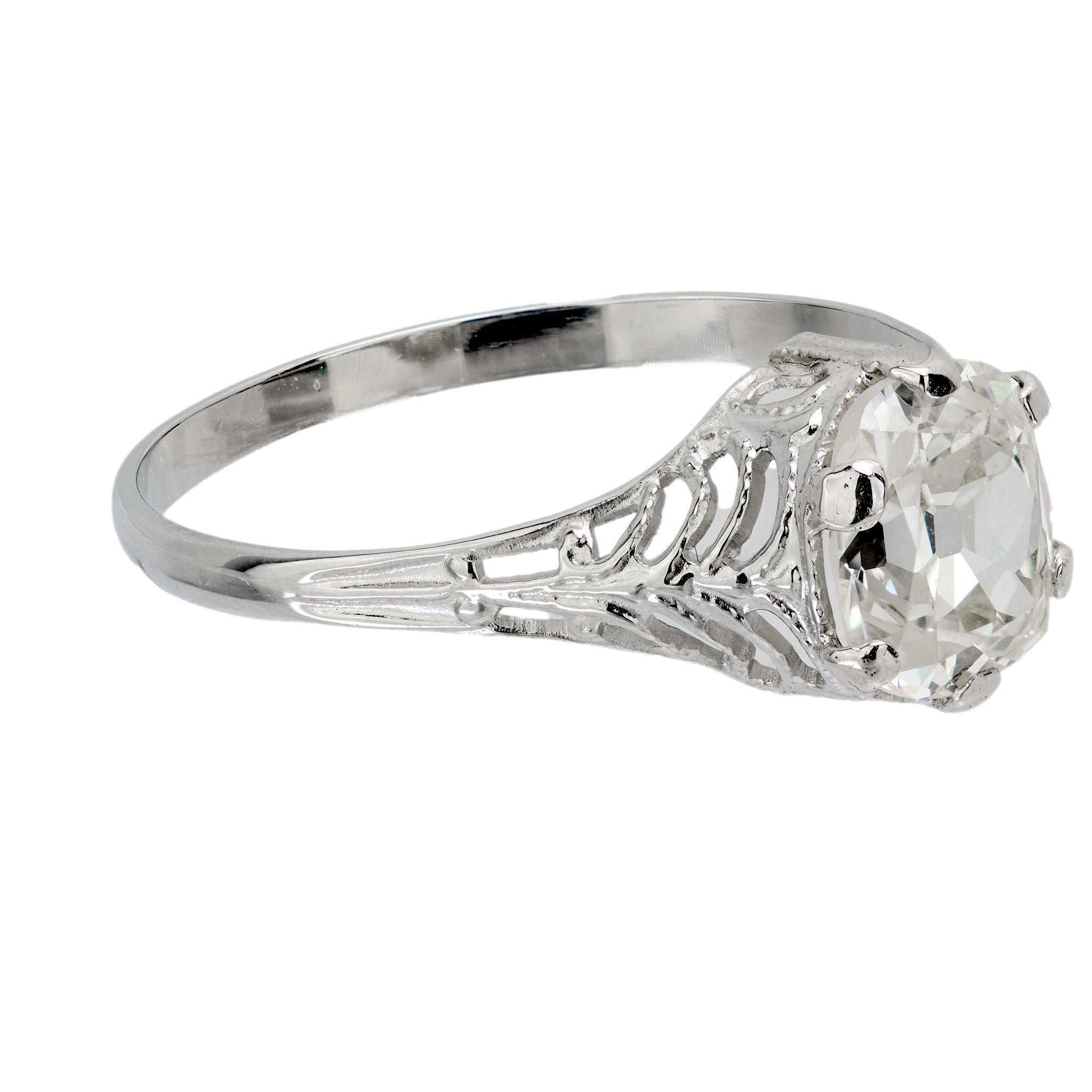 Art Deco GIA 1.39 carat old mine cut diamond engagement ring In Good Condition For Sale In Beverly Hills, CA