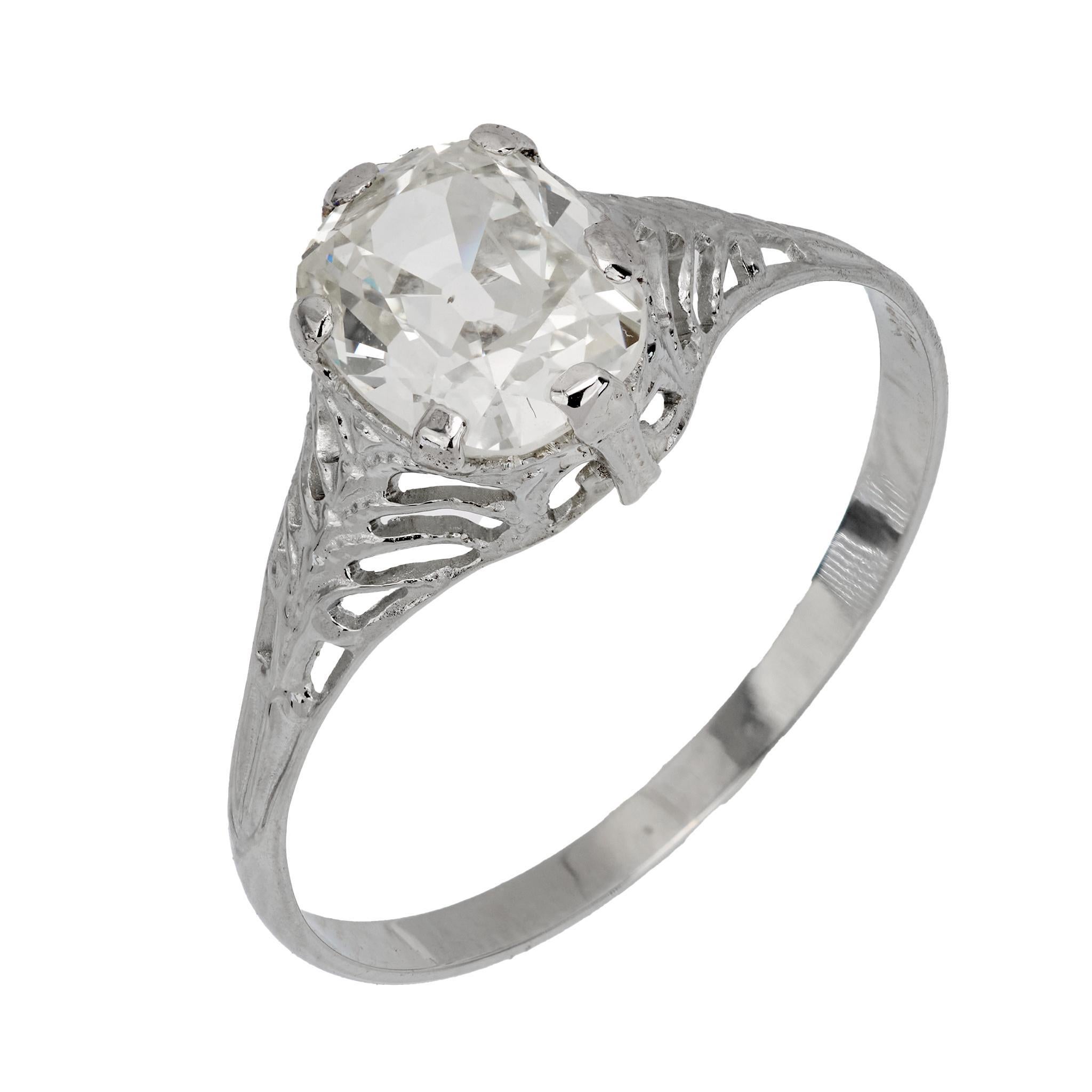 Art Deco GIA 1.39 carat old mine cut diamond engagement ring