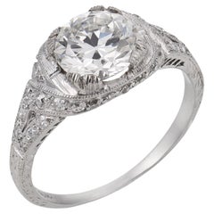 Art Deco GIA 1.40 carat old European cut diamond platinum engagement ring