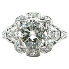 Art Deco GIA 1.40 Carats Round Brilliant Cut Diamond Platinum Engagement Ring Art Deco GIA 1.40 Carats Round Brilliant Cut Diamond Platinum Engagement Ring