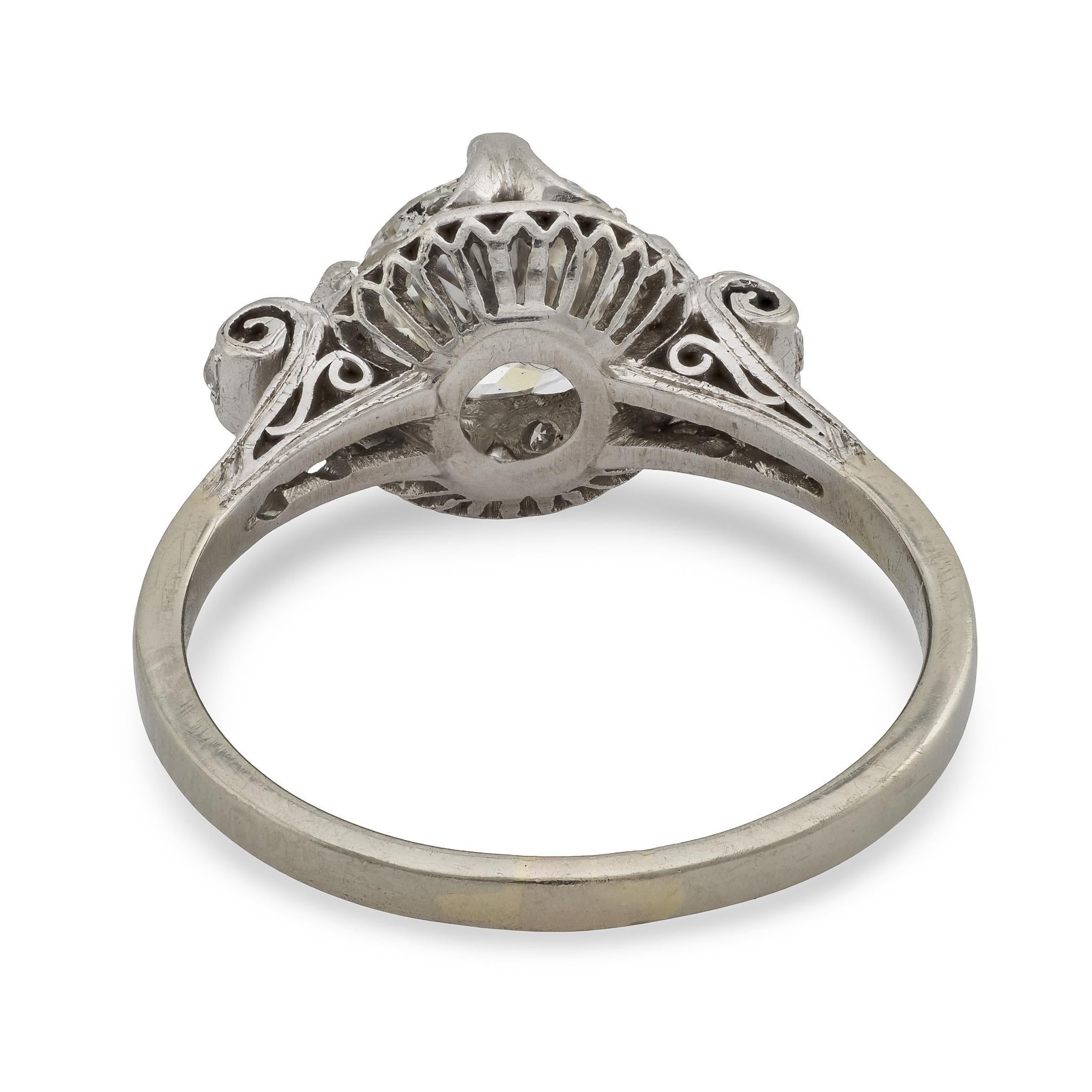 Bague de fiançailles Art déco GIA 1,41 carat diamant platine or blanc 18k en vente 2