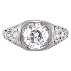 Art Deco GIA 1.41 Carat Old European Cut Diamond Platinum Engagement Ring