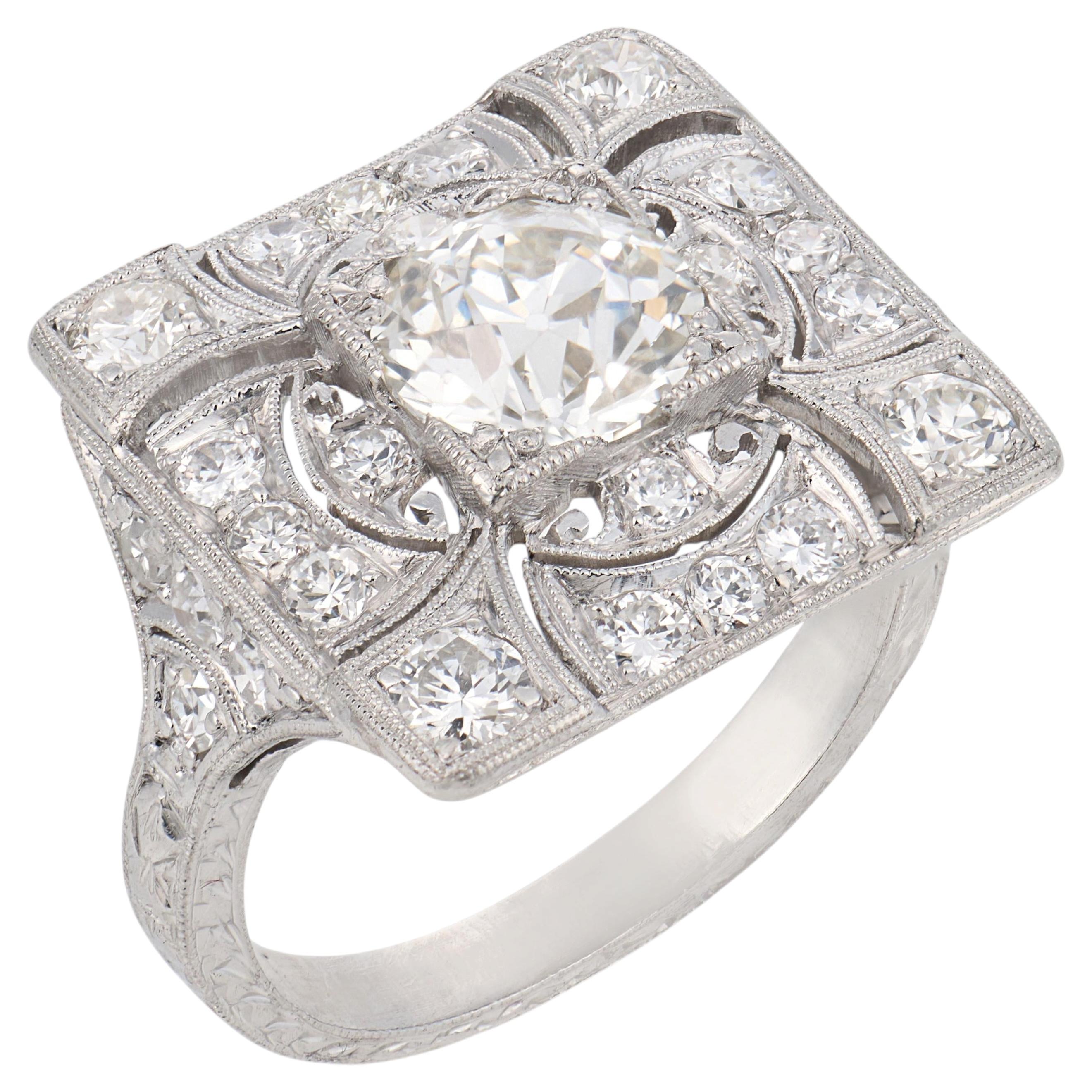 Art Deco GIA 1.41 carat old European cut diamond platinum ring
