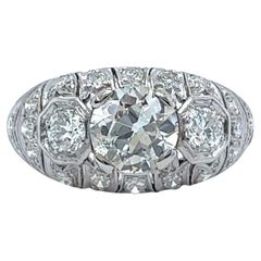 Art Deco GIA 1.42 Carats Old European Cut Diamond Platinum Filigree Ring