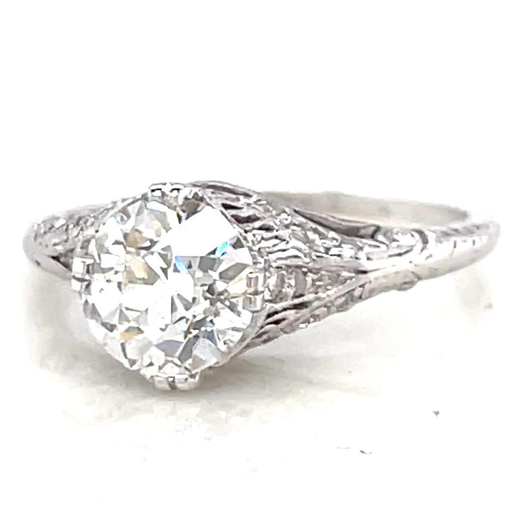 Women's or Men's Art Deco GIA 1.44 Carat Old European Cut Diamond Platinum Engagement Ring
