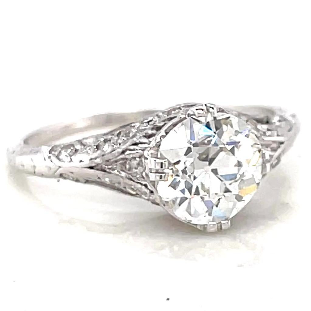 Art Deco GIA 1.44 Carat Old European Cut Diamond Platinum Engagement Ring 1