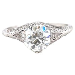 Art Deco GIA 1.44 Carat Old European Cut Diamond Platinum Engagement Ring