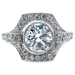 Art Deco GIA 1.44 Carats Diamond Platinum Engagement Ring