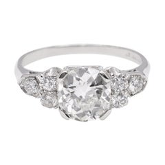 Art Deco GIA 1.44 Old Mine Cut Diamond Platinum Ring