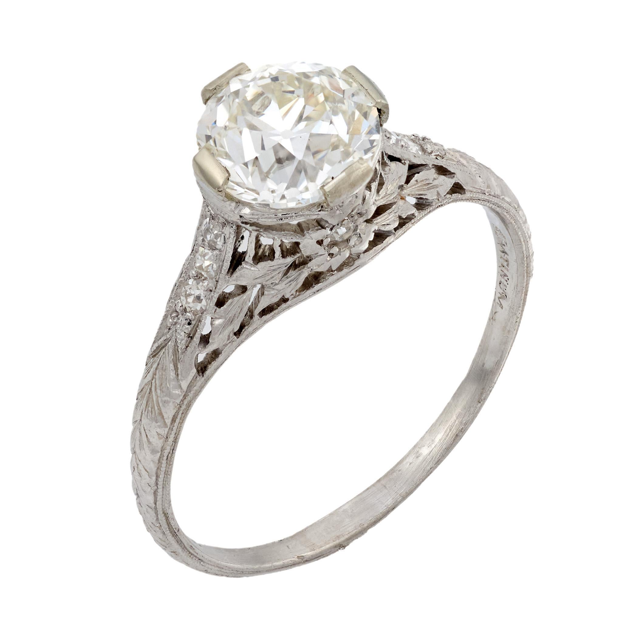 Art Deco GIA 1.47 carat diamond platinum engagement ring
