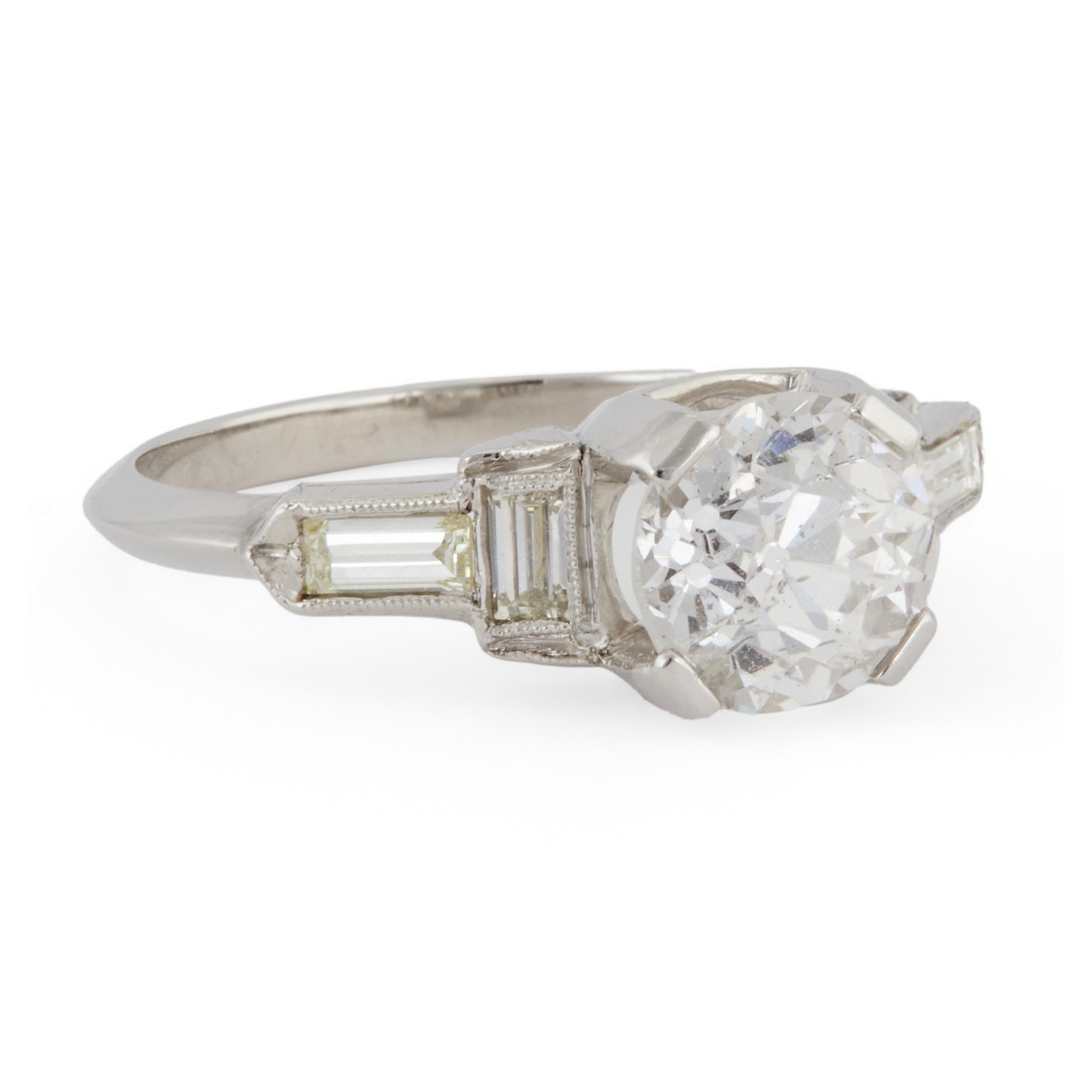Platinring mit GIA 1.49 Karat Diamant im alteuropäischen Schliff im Art déco-Stil Damen