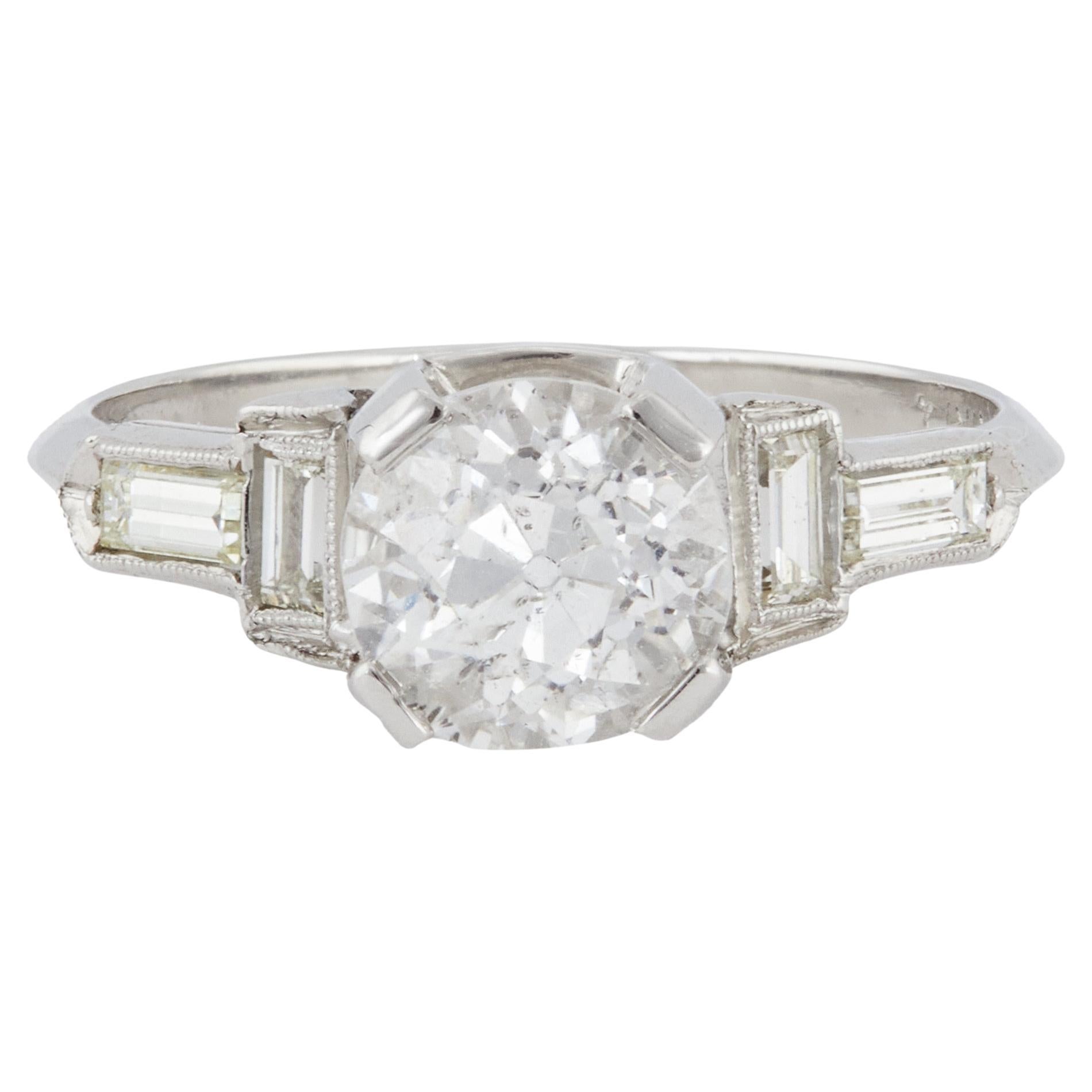 Art Deco GIA 1.49 Carat Old European Cut Diamond Platinum Ring