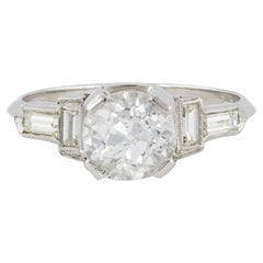 Platinring mit GIA 1.49 Karat Diamant im alteuropäischen Schliff im Art déco-Stil