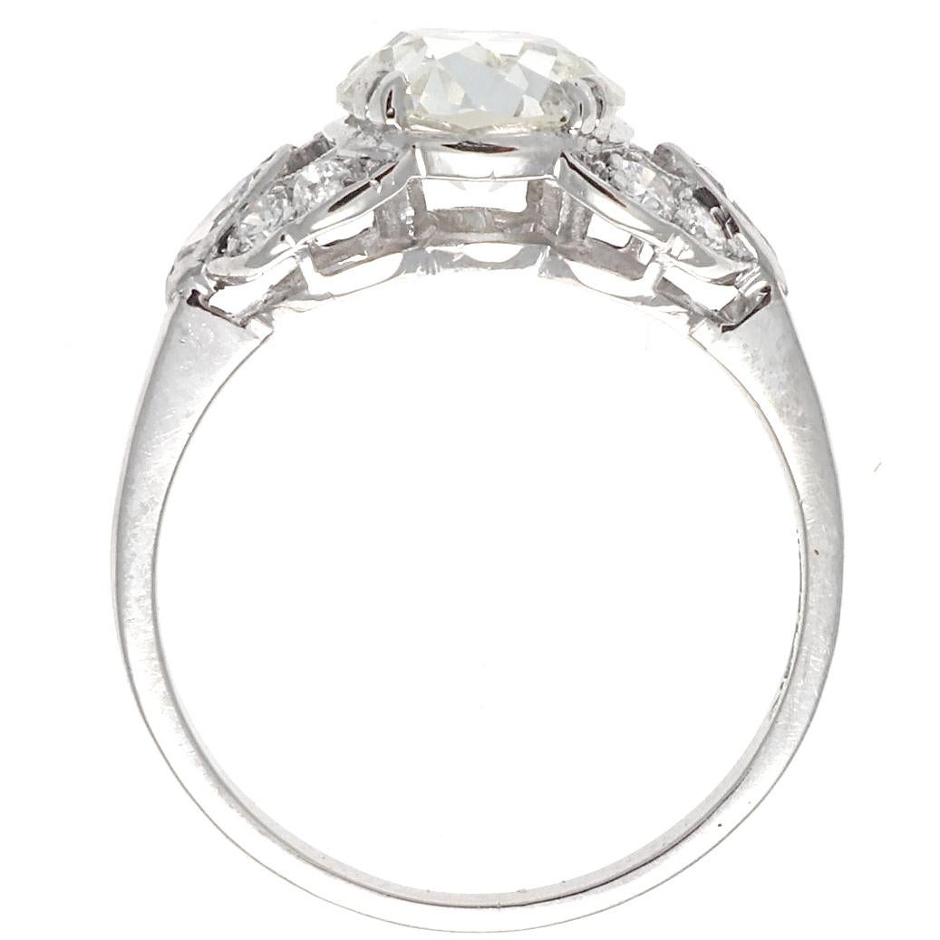 Art Deco GIA 1.50 Carat Old European Cut Diamond Platinum Ring In Excellent Condition In Beverly Hills, CA