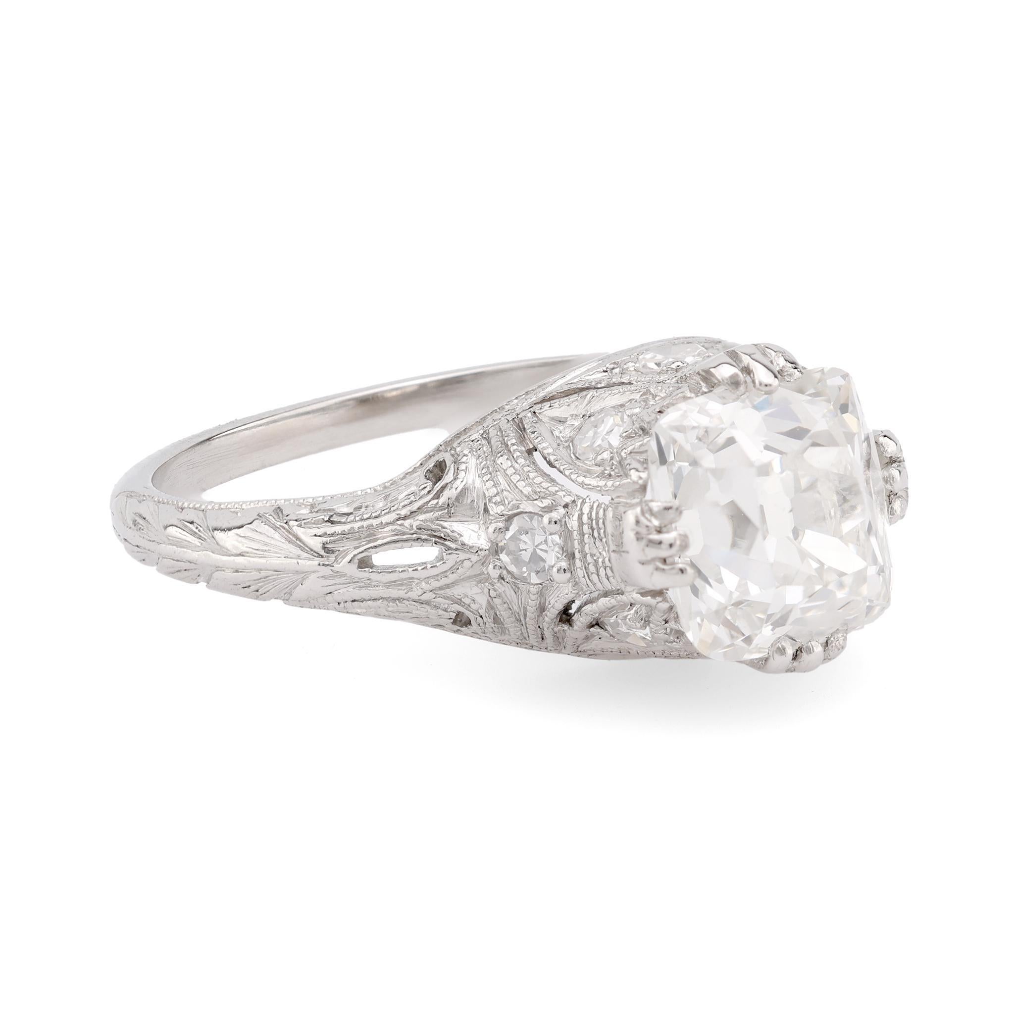 Old Mine Cut Art Deco GIA 1.50 carat old mine diamond platinum engagement ring For Sale