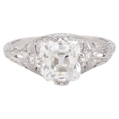 Bague de fiançailles en platine Art déco GIA 1.50 carats diamant ancienne mine