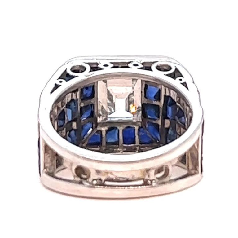 Art Deco GIA 1.50 Carats Asscher Cut Diamond Sapphire Platinum Ring 3