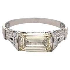 Platinring, Art déco, GIA 1,50 Karat Diamant im Smaragdschliff
