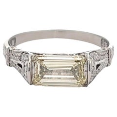 Art Deco GIA 1.50 Carats Emerald Cut Diamond Platinum Ring