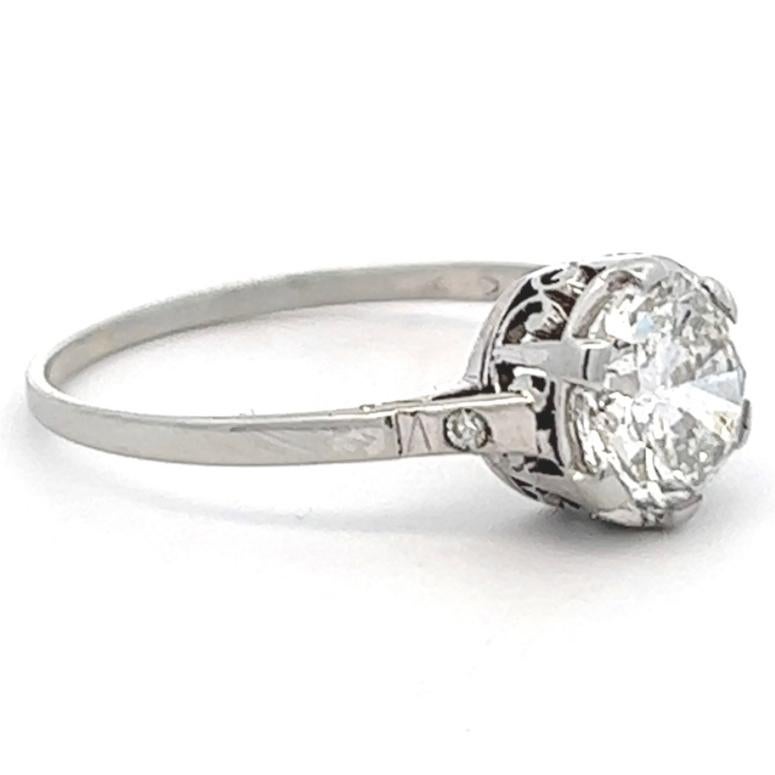 Women's or Men's Art Deco GIA 1.50 Carats Old European Cut Diamond 18 Karat White Gold Ring