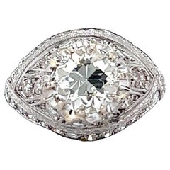 Antique Art Deco GIA 1.50 Carats Old European Cut Diamond Platinum Engagement Ring