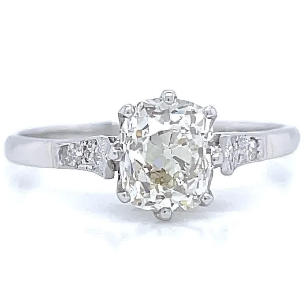 Art Deco GIA 1.51 Carat Antique Cushion Cut Diamond Platinum Engagement Ring In Excellent Condition In Beverly Hills, CA