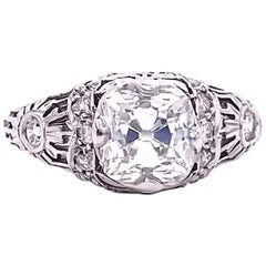 Vintage Art Deco GIA 1.51 Carat Old European Cut Diamond Platinum Engagement Ring