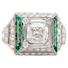 Anello in platino Art Deco GIA da 1,51 carati con smeraldo e diamante old mine