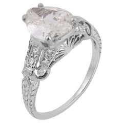 Art Deco GIA 1.51 carat old pear shape diamond platinum engagement ring