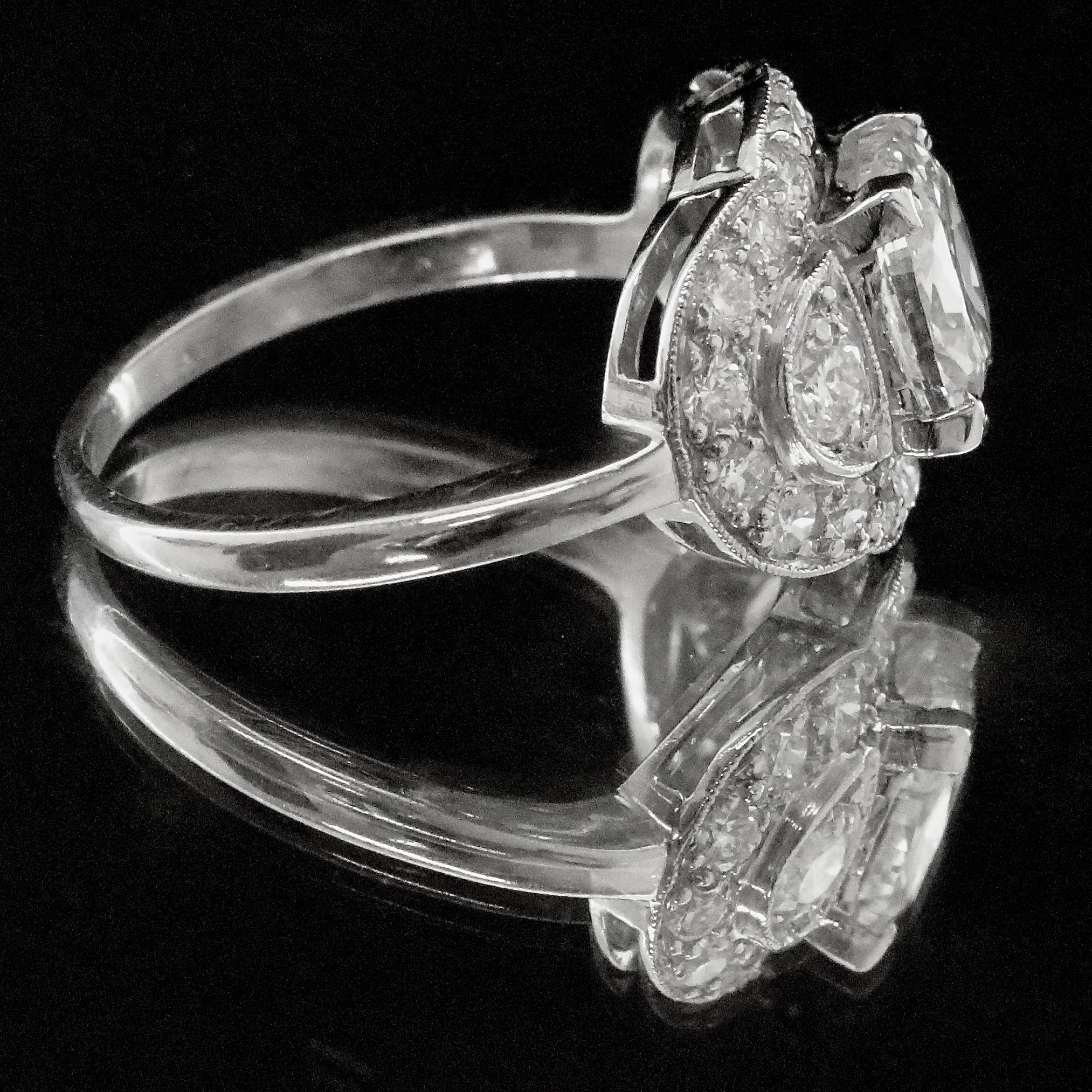 Art Deco GIA 1.52 Carat F SI1 Cushion Cut Diamond Platinum Ring 1