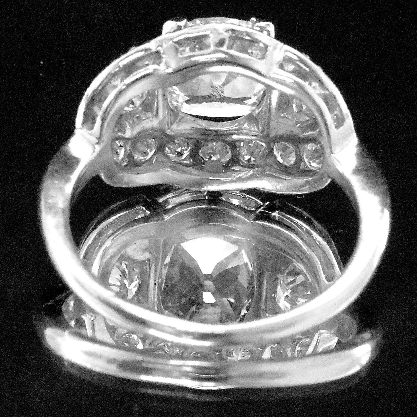 Art Deco GIA 1.52 Carat F SI1 Cushion Cut Diamond Platinum Ring 2