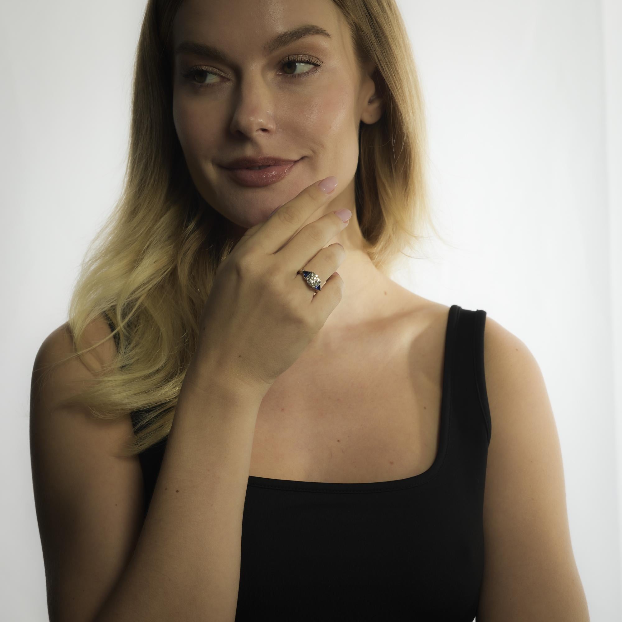 Bague de fiançailles Art déco en platine avec diamant taille ancienne de 1.52 carat, certifié GIA Bon état - En vente à Beverly Hills, CA