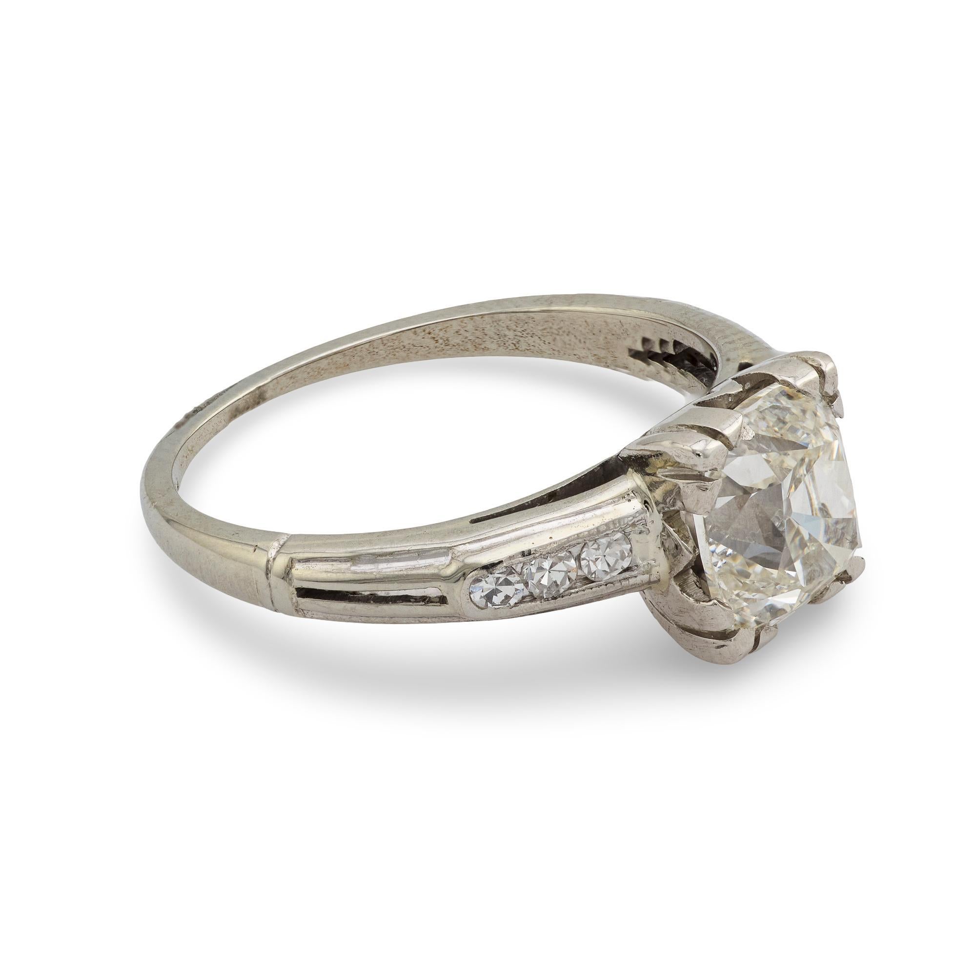 Bague de fiançailles Art déco en platine avec diamant taille ancienne de 1.52 carat, certifié GIA Pour femmes en vente