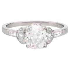 Art Deco GIA 1.52 carat old mine cut diamond platinum engagement ring