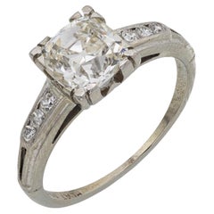 Bague de fiançailles Art déco en platine avec diamant taille ancienne de 1.52 carat, certifié GIA
