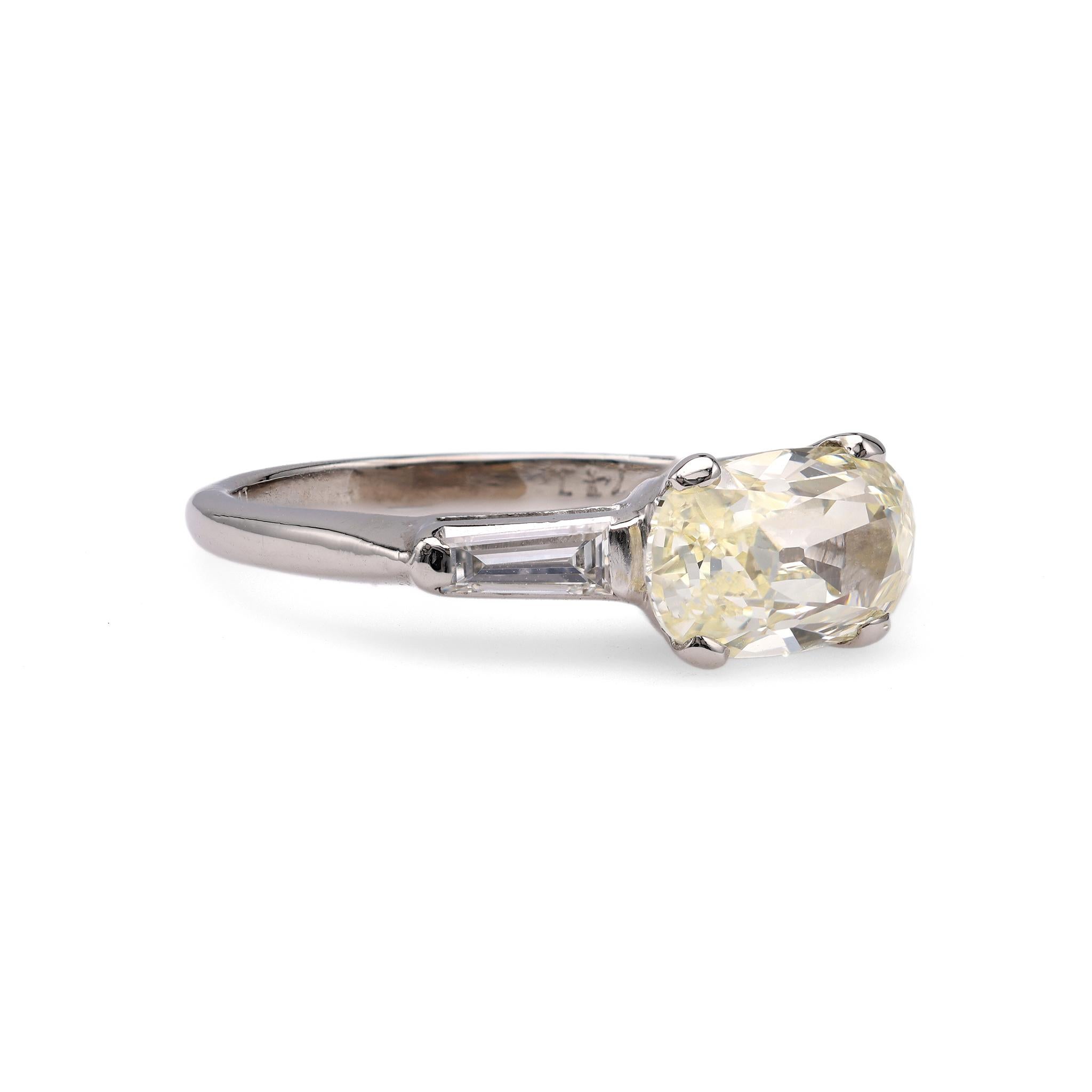 Women's or Men's Art Deco GIA 1.52 Carat Old Mine Cut Diamond Platinum Ring