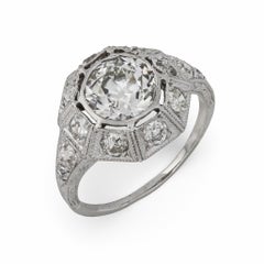 Art Deco Verlobungsring, GIA 1.53 Karat Diamant Platin