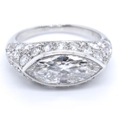 Art Deco GIA 1.53 Carat Marquise Diamond Platinum Micro-Pave Engagement Ring