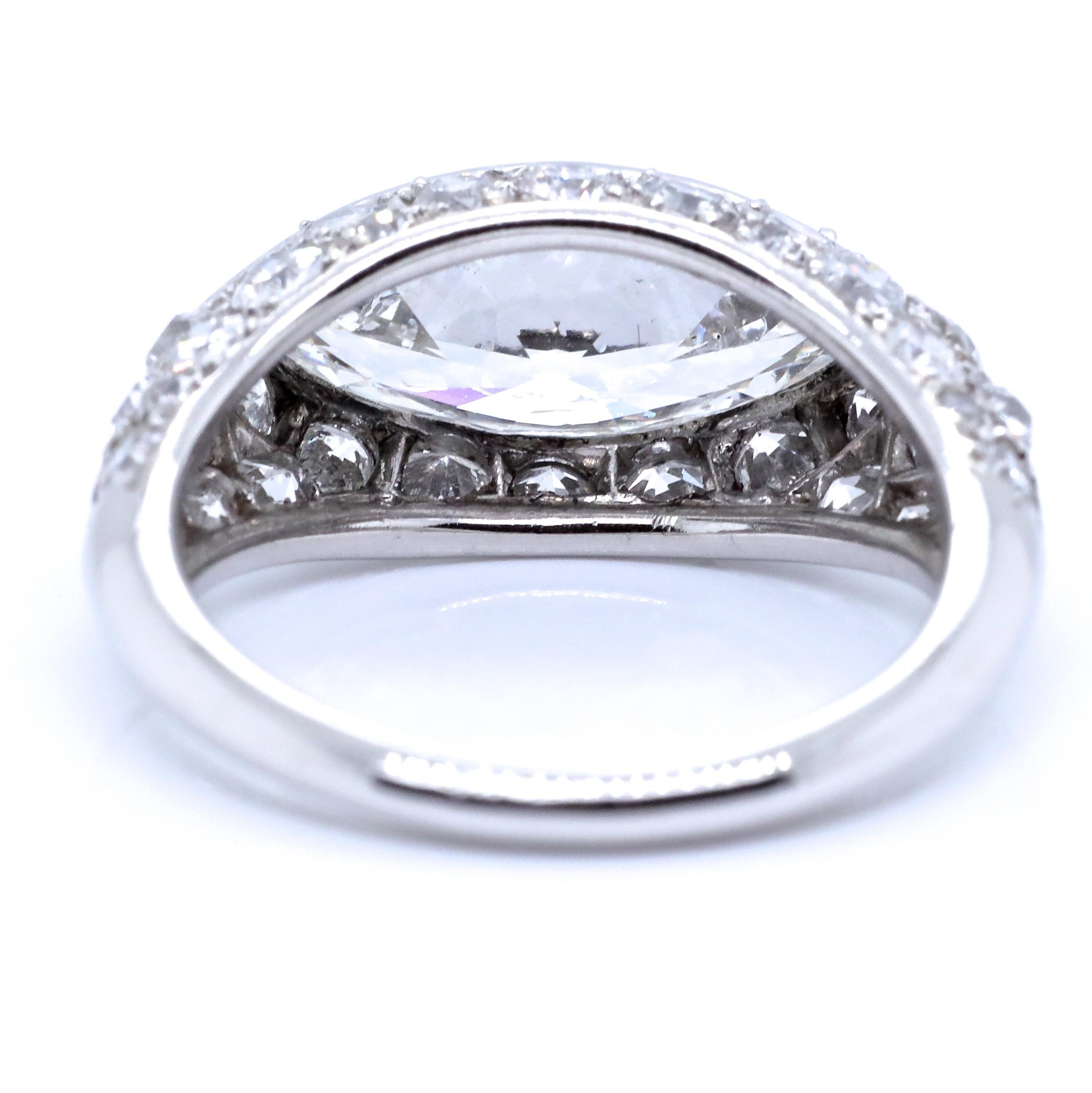 Women's Art Deco GIA 1.53 Carat Marquise Diamond Platinum Micro-Pave Engagement Ring