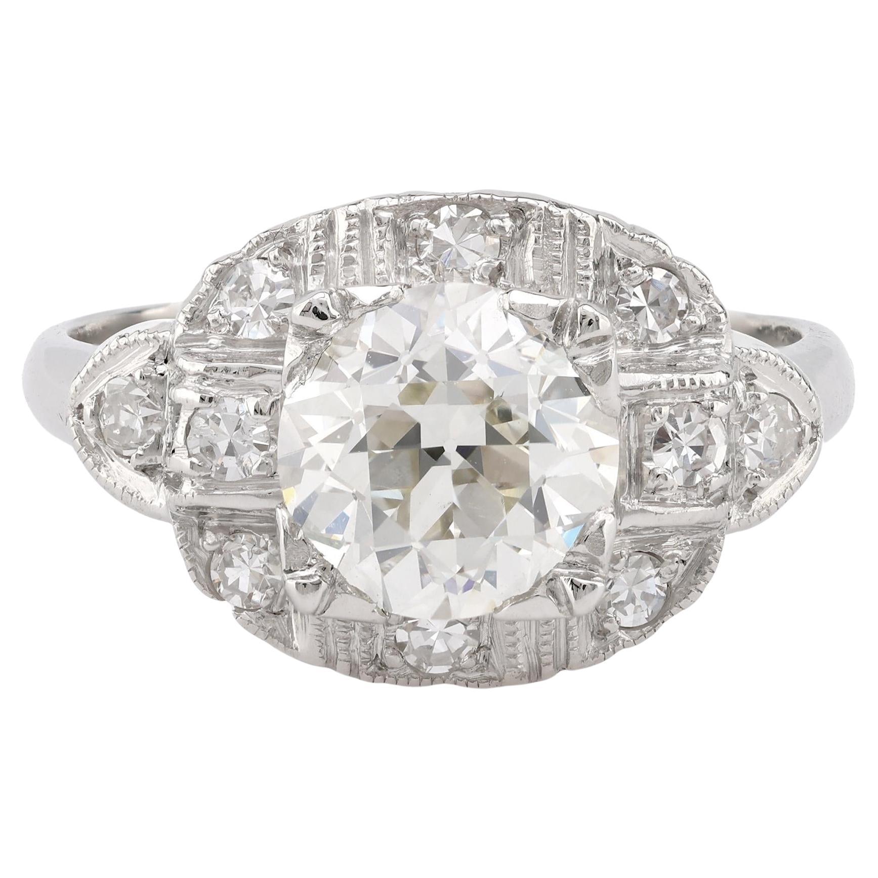 Art Deco GIA 1.53 Carat Old European Cut Diamond Platinum Engagement Ring