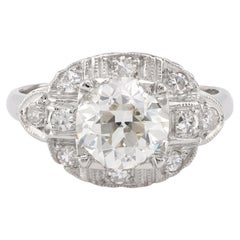 Art Deco GIA 1.53 Carat Old European Cut Diamond Platinum Engagement Ring
