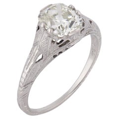 Bague de fiançailles Art déco en platine avec diamant taille ancienne de 1.53 carat, certifié GIA