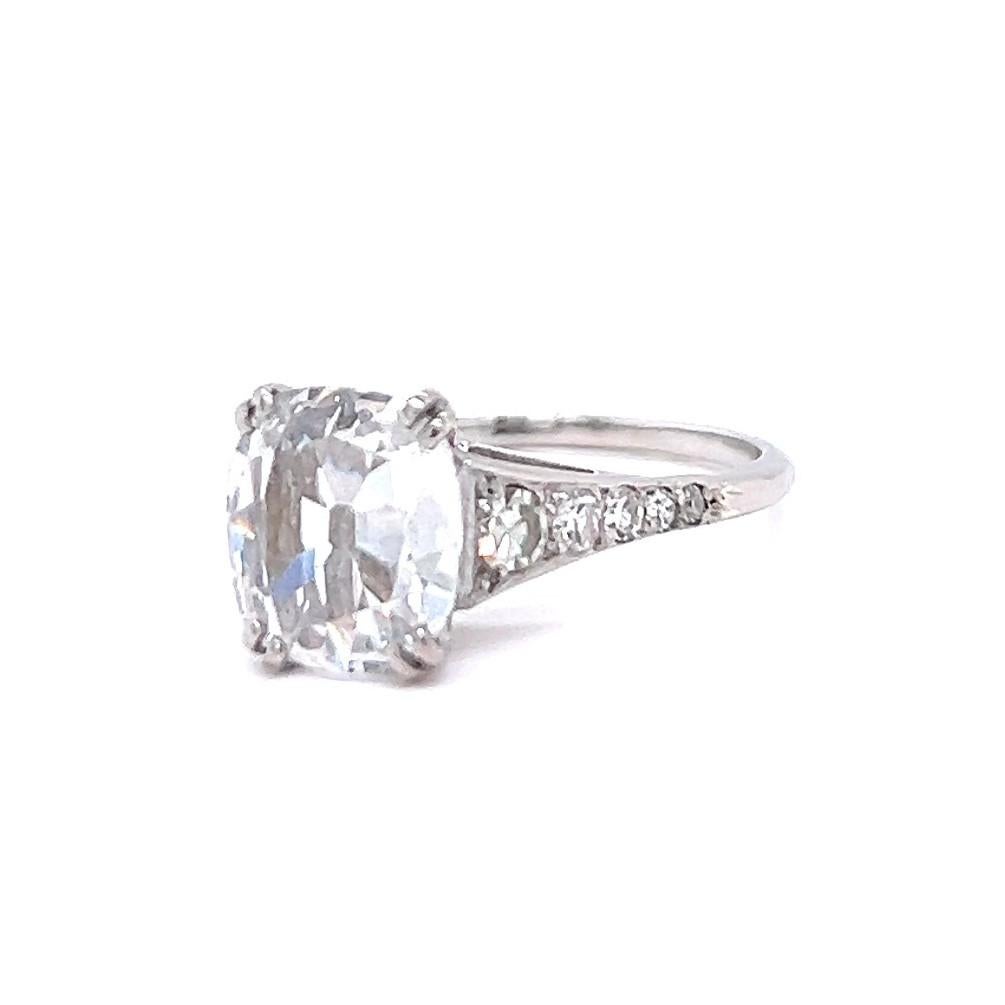 Art Deco GIA 1.54 Carats Cushion Cut Diamond Platinum Engagement Ring 2