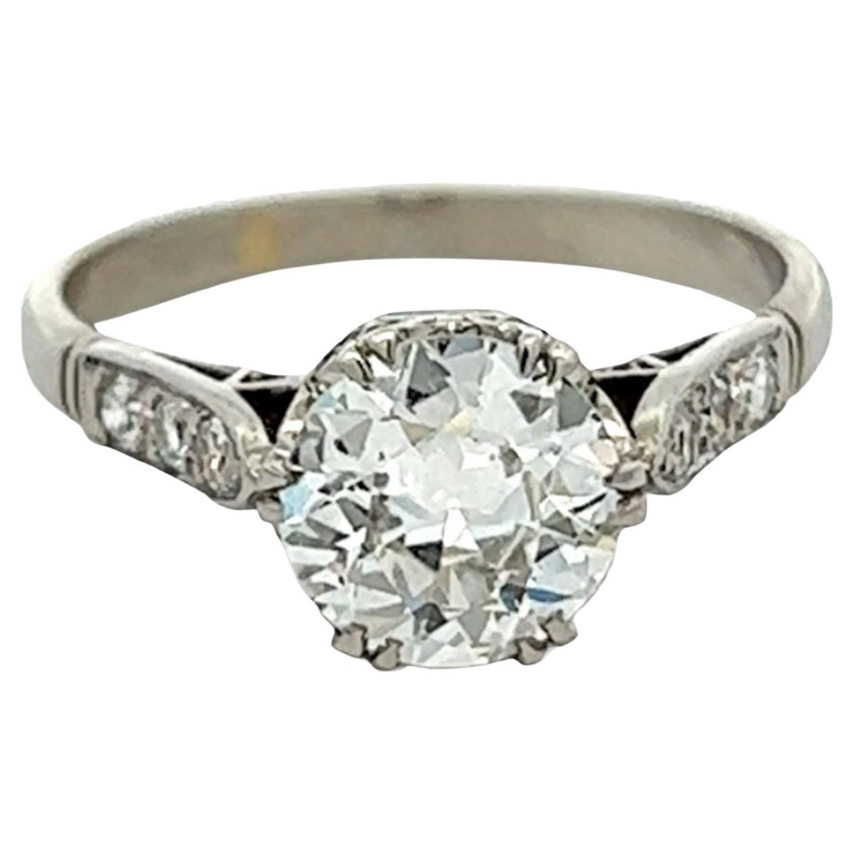 Art Deco GIA 1.55 Carats Old European Cut Diamond Platinum Ring