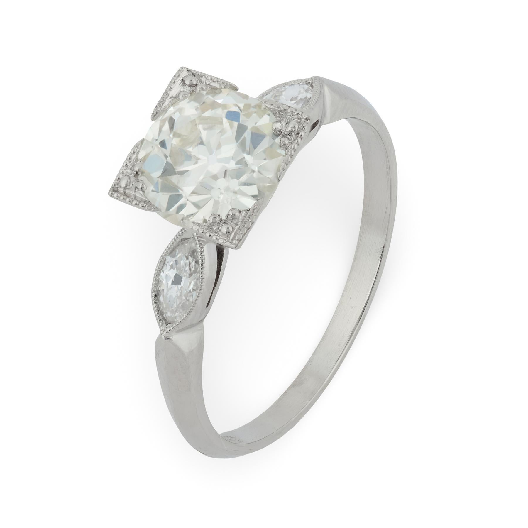 Art Deco GIA 1.56 carat old European cut diamond platinum engagement ring