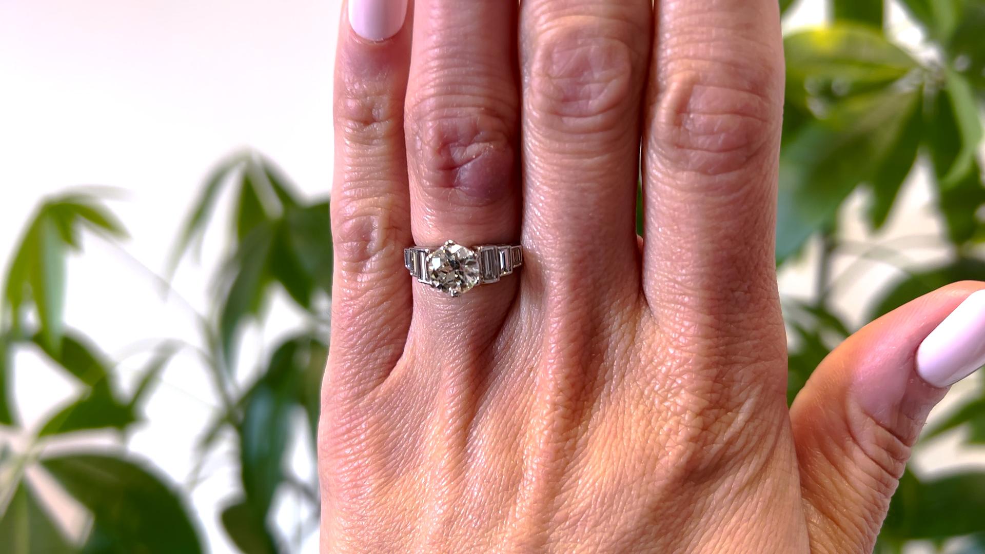 Platinring mit GIA 1.56 Karat Diamant im alteuropäischen Schliff im Art déco-Stil (Alteuropäischer Schliff)