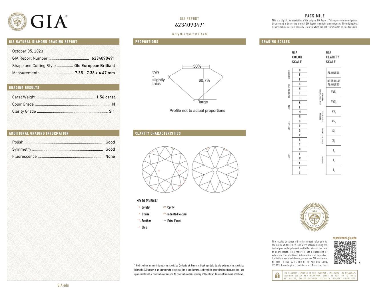 Platinring mit GIA 1.56 Karat Diamant im alteuropäischen Schliff im Art déco-Stil 2
